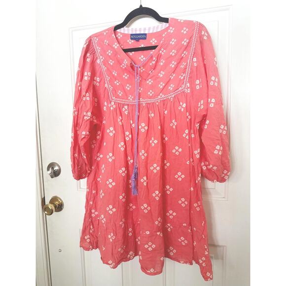 Ro's Garden Dress Womens Medium Pink Boho Peasant Tunic Tassel Beach Cover Up - Picture 2 of 6